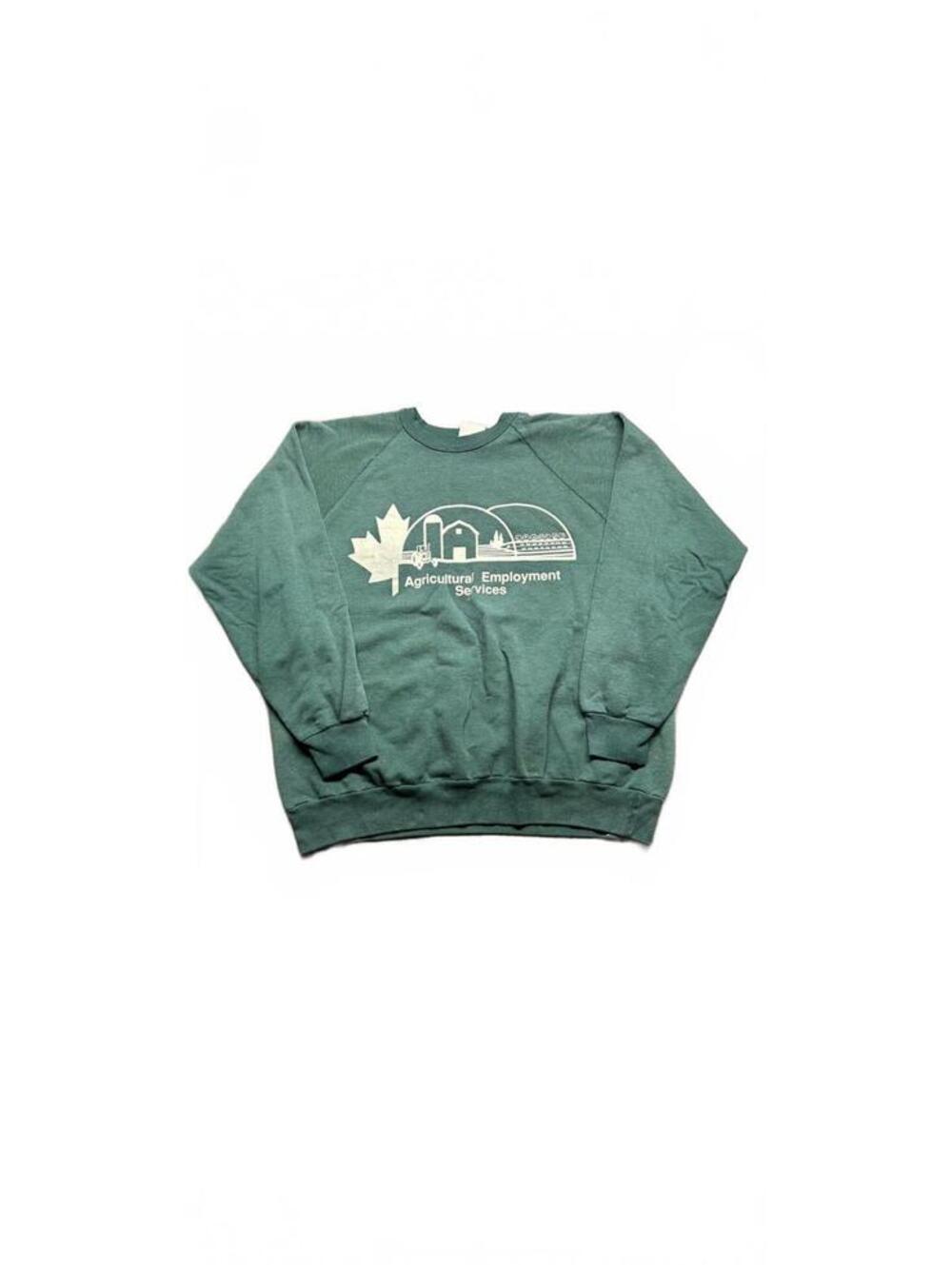 Vintage Canadian Agriculture Graphic Green Raglan Sweatshirt
